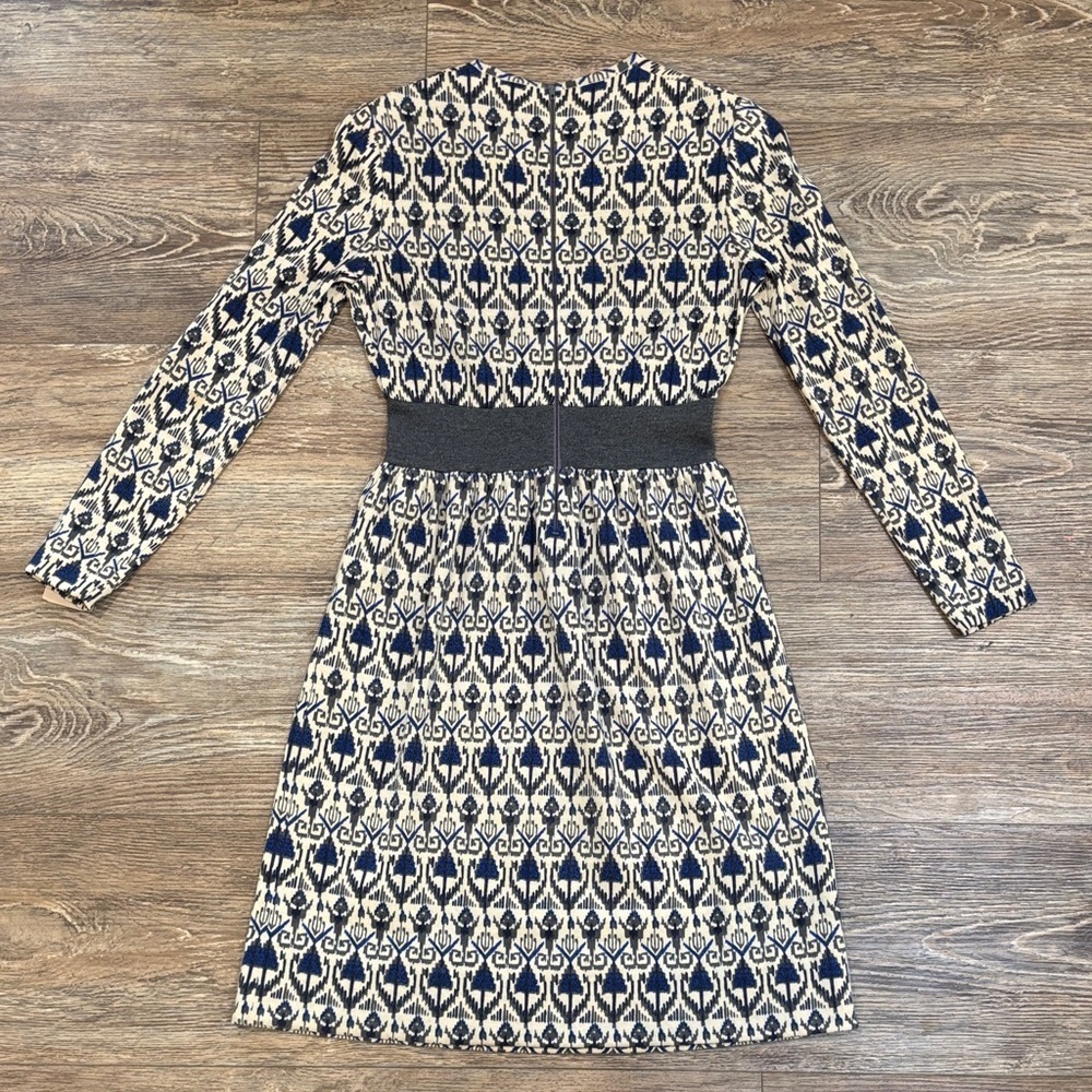 Vintage Goldworm Virgin Merino Wool Blue and Cream Patterned Dress Made In Italy - Picture 14 of 15